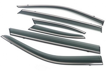 Дефлекторы боковых окон Mitsubishi Outlander 3  с молдингом из нержавеющей стали 6 частей
