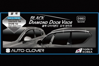 Дефлекторы боковых окон Hyundai Santa Fe IV black diamond с хромированным молдингом 6 частей
